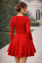 Square Neck Long Sleeve Ruffle Hem Mini Dress